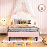 Lit simple 90x200 cm avec t�te de lit nuage led, lit enfant rembourr� avec sommier � lattes, lit fille ...