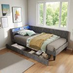 Lit simple 90x200 cm avec tiroirs, canap� - lit avec ports usb et type - c et led rgb, t�te de lit capitonn� ...