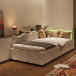 Lit simple coffre 90x200 cm, lit capitonn� canap� avec led, lit enfant, lit rembourr�e 90x200 avec sommier, ...