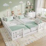 Lit simple enfant 90x200 / 180x200 cm en bois massif - lit cabane motif �toiles avec protection anti ...