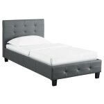 Idimex - lit simple reve, 90 x 190 cm, capitonn� avec sommier, rev�tement synth�tique gris