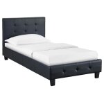 Idimex - lit simple reve, 90 x 190 cm, capitonn� avec sommier, rev�tement synth�tique noir