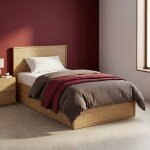 Lit avec sommier � lattes et t�te de lit 90 x 190cm + 2 tiroirs d�cor bois naturel - kuba