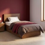 Lit avec sommier � lattes et t�te de lit 90 x 190cm + 2 tiroirs d�cor bois noyer - kuba