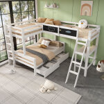 Lit superpos� 140�200 cm et 90�200 cm, lit 3 places avec 2 tiroirs, bureau int�gr� et �tag�res, sans ...