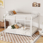 Lit superpos� 140�200 cm, lit double avec barri�res de s�curit� et sommiers m�tal, sans matelas, blanc ...