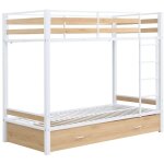 Lits superpos�s 2 x 90 x 190 cm - 1 tiroir - m�tal et mdf - coloris : naturel et blanc - casidia