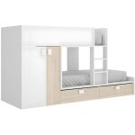 Dekit - lits superposs 2 x 90 x 190 cm - armoire intgre - blanc et naturel - juanito