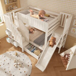 Lit superpos� 90�200 cm et 90�200 cm, lit 2 places avec toboggan, �tag�res et tiroirs, sans matelas, ...