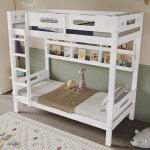 Lit superpos� 90�200 cm, lit simple avec barri�res de s�curit�, �tag�res ouvertes et �chelle 5 marches, ...