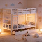 Lit superpos� 90x200 cm avec 2 tiroirs, lit enfant 2 places sommier � lattes en bois massif, s�parable ...