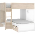 Dekit - lits superpos�s d'angle r�versibles ricardo - 2 x 90 x 190 cm - rangements int�gr�s - ch�ne et ...