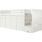 Lit superpos� blanc en pin avec bureau et rangement 90 x 200 cm