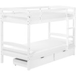 Lit superposé en bois blanc 90 x 200 cm avec 2 tiroirs de rangement de style minimaliste pour chambre ... Lit superposé en bois blanc 90 x 200 cm avec 2 tiroirs de rangement de style minimaliste pour chambre ...