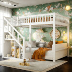 Lit superpos� enfant 140x200, lit mezzanine avec escalier de rangement et cl�tures, 2 places, lit adulte ...