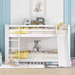 Lits superpos�s enfant - lit mezzanine avec toboggan - cadre en pin massif - 90x200cm - blanc