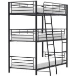 Lits superposes en metal - noir - sommiers inclus - 3x90x190 cm - trio