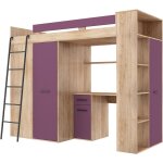 Bim furniture - armoire de lit mezzanine �chelle pour enfants verana l cm h190x120x236 ch�ne violet
