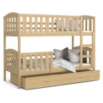 Kids literie - lit superpos teo 90x190 pin livr avec sommiers, tiroir et matelas en mousse de 7cm