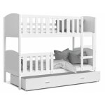 Lit superpos tomy 80x160 blanc - blanc livr avec sommiers, tiroir et matelas en mousse de 7cm