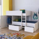 Le quai des affaires - lit superpos twin 90x190 avec armoire et tiroirs + 2 sommiers / blanc / 252x111x145 ...