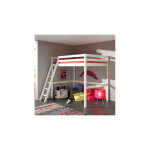 Lit mezzanine 140x200 pin massif laqu blanc pino