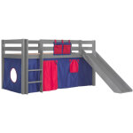 Lit sur�lev� 90x200 cm avec toboggan gris d�cor bleu et rouge - pino