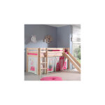 Lit surlev 90x200 cm avec toboggan naturel dcor chteau - pino