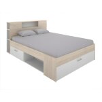 Vente - unique - lit avec tête de lit rangements et tiroirs - 160 x 200 cm - coloris : naturel et blanc ... Vente - unique - lit avec tête de lit rangements et tiroirs - 160 x 200 cm - coloris : naturel et blanc ...