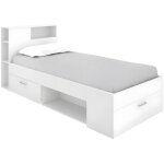 Lit avec tte de lit rangements et tiroir - 90 x 190 cm - blanc - leandre