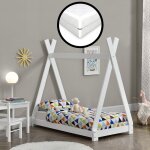 [en. casa] - lit tipi pour enfants avec matelas orthopdique onejda blanc 70 x 140 cm