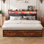 Lit avec tiroirs 180x200 cm pour chambre adulte - lit double capitonn� avec 4 tiroirs de rangement, led ...