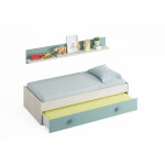 Pegane - lit avec un tiroir coloris blanc alpes / vert acqua en melamine - dim : 43 x 201 x 98 cm