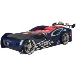 Lit voiture de course 90x200 cm bois bleu racing - mod�le avec led