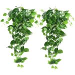 Litzee - 2 pices artificielle vert suspendu scindapsus feuilles, faux lierre suspendu vigne verdure ...