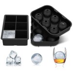 Lot de 2 grands bacs  glaons en silicone avec couvercle, 1 bac  glaons carr et 1 moule  boule de ...