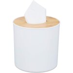 Boîte pour cotons de maquillage avec couvercle en bambou, design moderne, 13x13 cm, blanc / nature - ... Boîte pour cotons de maquillage avec couvercle en bambou, design moderne, 13x13 cm, blanc / nature - ...