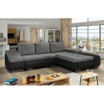 Mobilier deco - lohan - canapé d'angle convertible coffre de rangement gris et noir - angle droit Mobilier deco - lohan - canapé d'angle convertible coffre de rangement gris et noir - angle droit