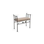 Banquette en mtal noir et assise rembourre lin beige - 68x30x64cm