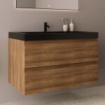 Lomazoo meuble de salle de bain 80cm ch�ne chaud - vasque noire -