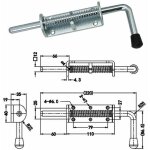 Loquet  ressort, 220 mm, verrou  barillet en mtal avec poigne, goupille de loquet  ressort robuste ...