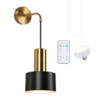 Lot de 1 appliques murales  piles, lampes murales rechargeables sans fil dores et noires avec ampoules ...