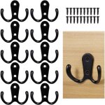 Lot de 10 crochet de manteau, crochet de portemanteau mural noir, double crochet de manteau avec vis ...