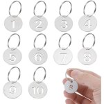 Lot de 10 pendentifs num�rot�s avec anneau porte - cl�s en acier inoxydable diam�tre 2. 3 cm (1 - 10) ...