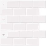 Lot de 10 pi�ces, carrelage autocollant m�tro blanc, cr�dence adh�sive cuisine salle de bains, papier ...
