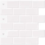 Lot de 10 pices, carrelage autocollant mtro blanc, crdence adhsive cuisine salle de bains, papier ...