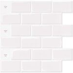 Lot de 10 pi�ces, carrelage autocollant m�tro blanc, cr�dence adh�sive cuisine salle de bains, papier ...