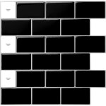 Lot de 10 pi�ces, carrelage autocollant m�tro noir, cr�dence adh�sive cuisine salle de bain, papier adhesif ...