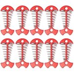 Lot de 10 piquets d'ancrage en arte de poisson avec boucle  ressort pour camping, randonne, rouge