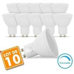 Lot de 10 spot ampoules led gu10 7w eq. 60w dimmable temp�rature de couleur: blanc froid 6000k